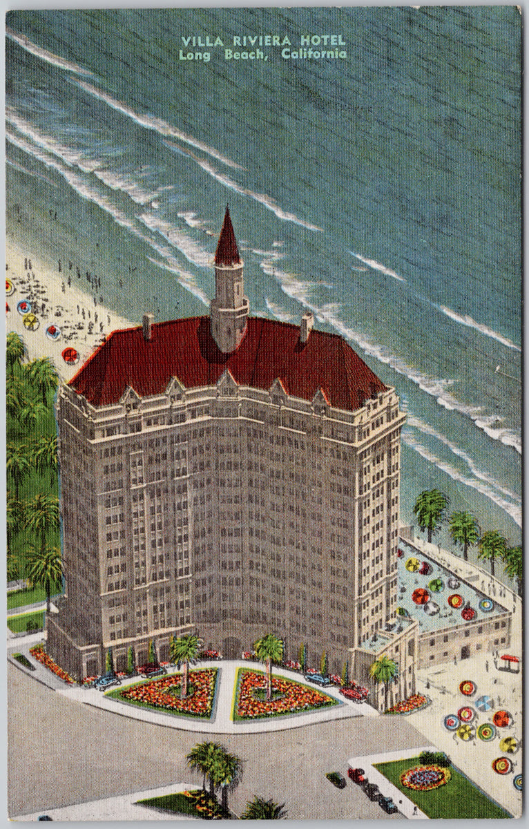 Villa Riviera Hotel Long Beach CA California GS Allen Hotels Co Advertising Linen Postcard 