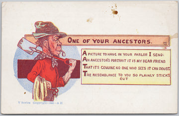 One Of Your Ancestors Man with Shovel Ancestor Portrait Comic Postcard 