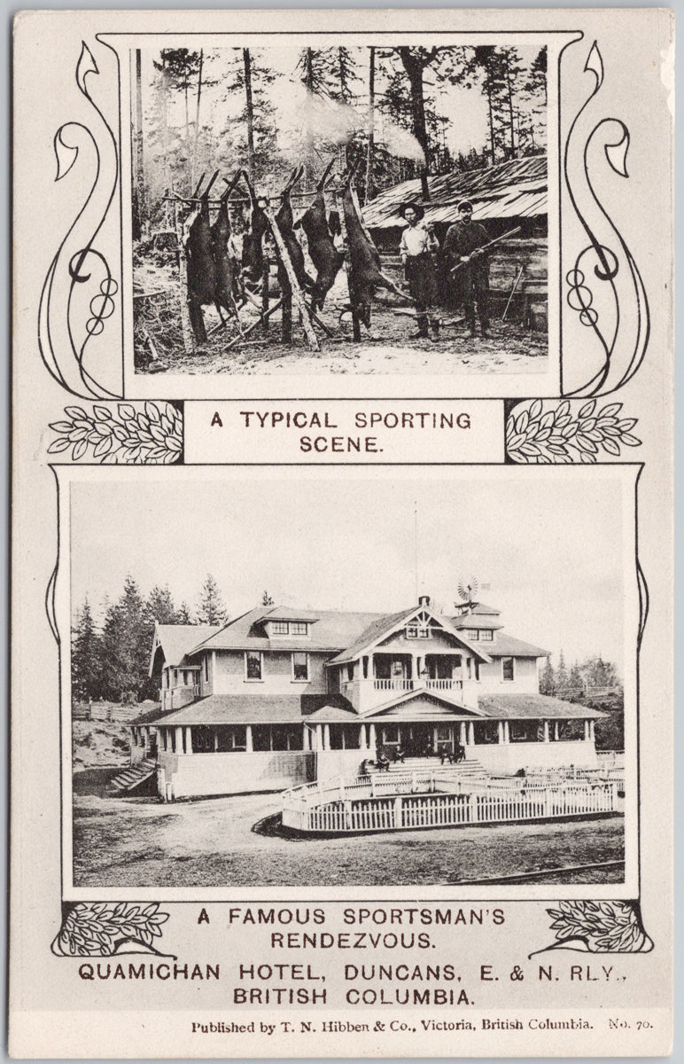 Quamichan Hotel Duncan BC E&N Railway Vancouver Island British Columbia Famous Sportsman's Rendezvous Hunting Scarce Postcard 