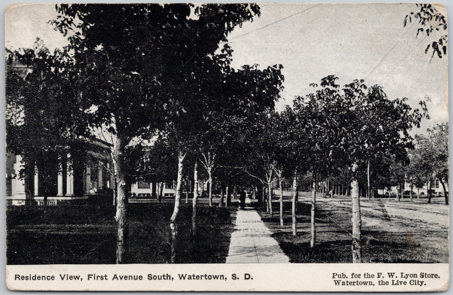 Watertown SD First Avenue South Residence View 1910 Postcard