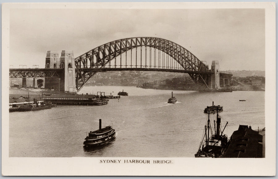 Sydney Harbour Bridge Australia Steamship Bridge specifications 1932 RPPC Postcard