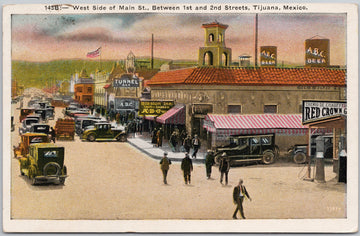 Tijuana Mexico Main Street 1930s Postcard 