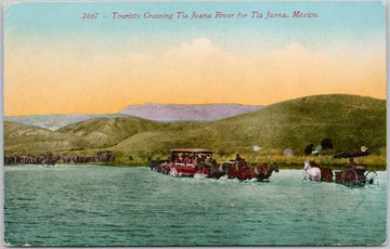 Tijuana Mexico Tourists crossing Tia Juana River Postcard 