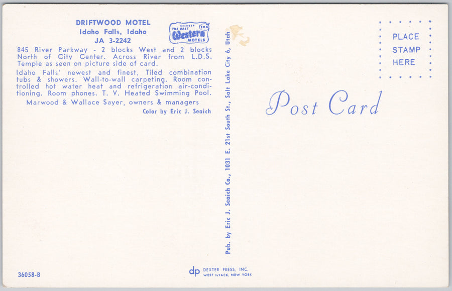 Driftwood Motel Idaho Falls ID Postcard SP19