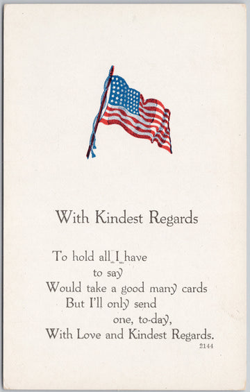 USA American Flag With Kindest Regards Greetings Patriotic Postcard 