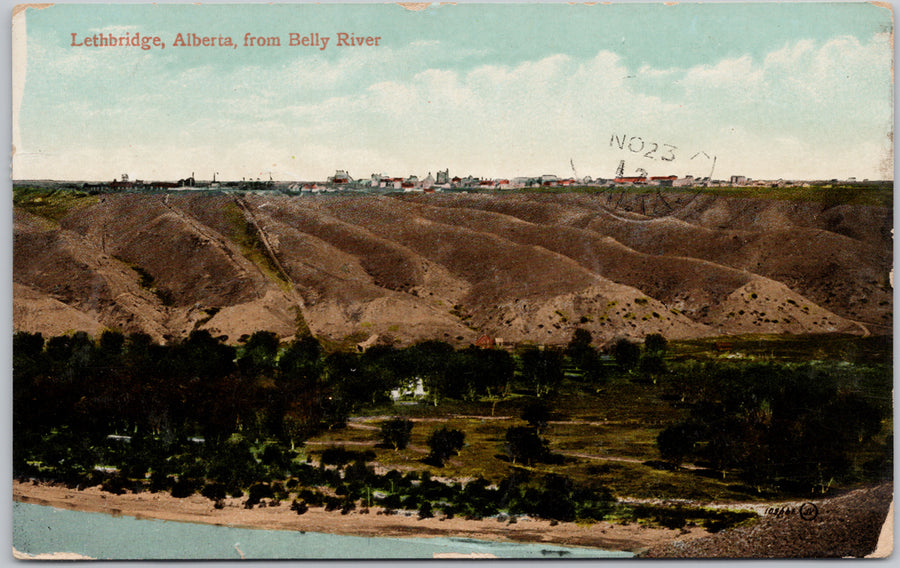 Lethbridge Alberta from Belly River 1912 Procter BC Bellshill ALTA Split Ring Cancels Postcard 