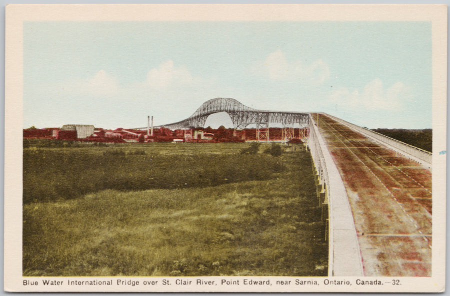 Blue Water International Bridge St. Clair River Point Edward near Sarnia Ontario PECO Postcard 