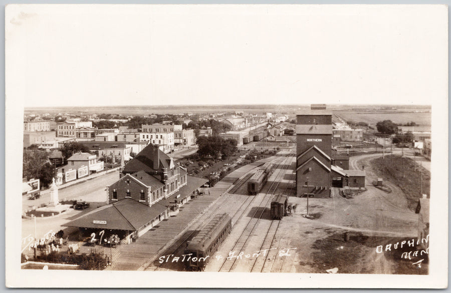 Dauphin Manitoba Train Station Northern Grain Elevator Front Street Postcard