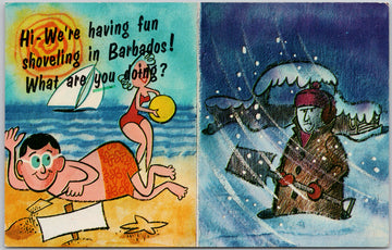 Barbados Comic Having Fun Shoveling in Barbados 15 Cent Stamp Postcard