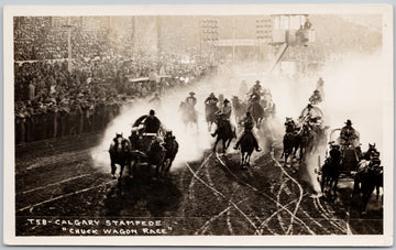 Calgary Alberta Calgary Stampede Chuck Wagon Races and Outriders RPPC Postcard