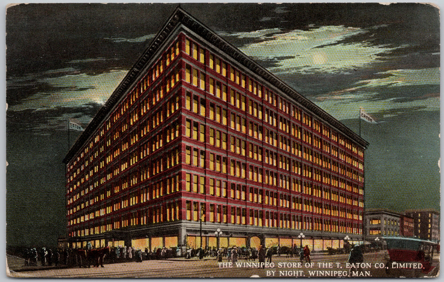 Winnipeg Manitoba T. Eaton Co Store at Night MB Canada Postcard 