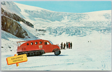 Columbia Icefield Alberta Red Passenger Snowmobile Athabasca Glacier Postcard 