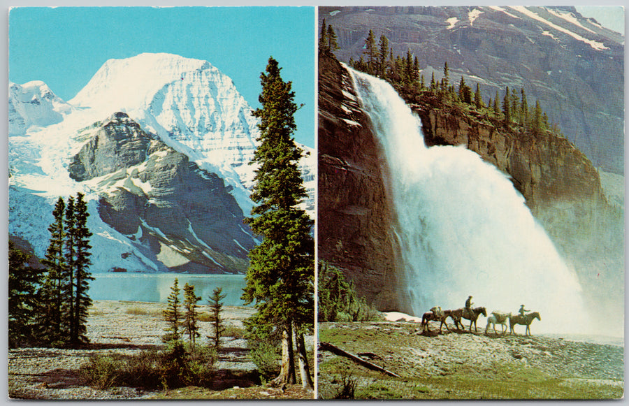 Mount Robson and Emperor Falls Jasper Alberta AB Horses Western Canada Postcard 