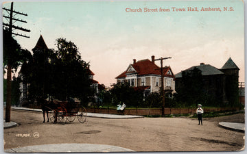 Church Street & Town Hall Amherst NS Nova Scotia Postcard 