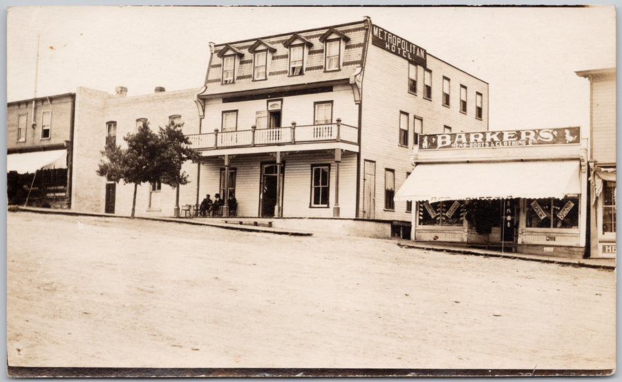 Melita Manitoba Metropolitan Hotel Barker's Boots Clothing Postcard 