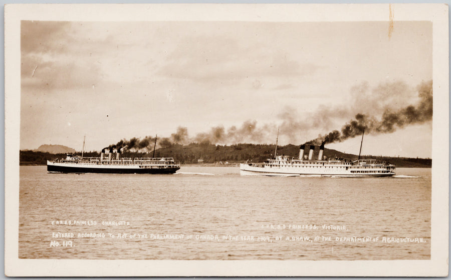 SS 'Princess Charlotte' and SS 'Princess Victoria' BC 1911 RPPC Postcard