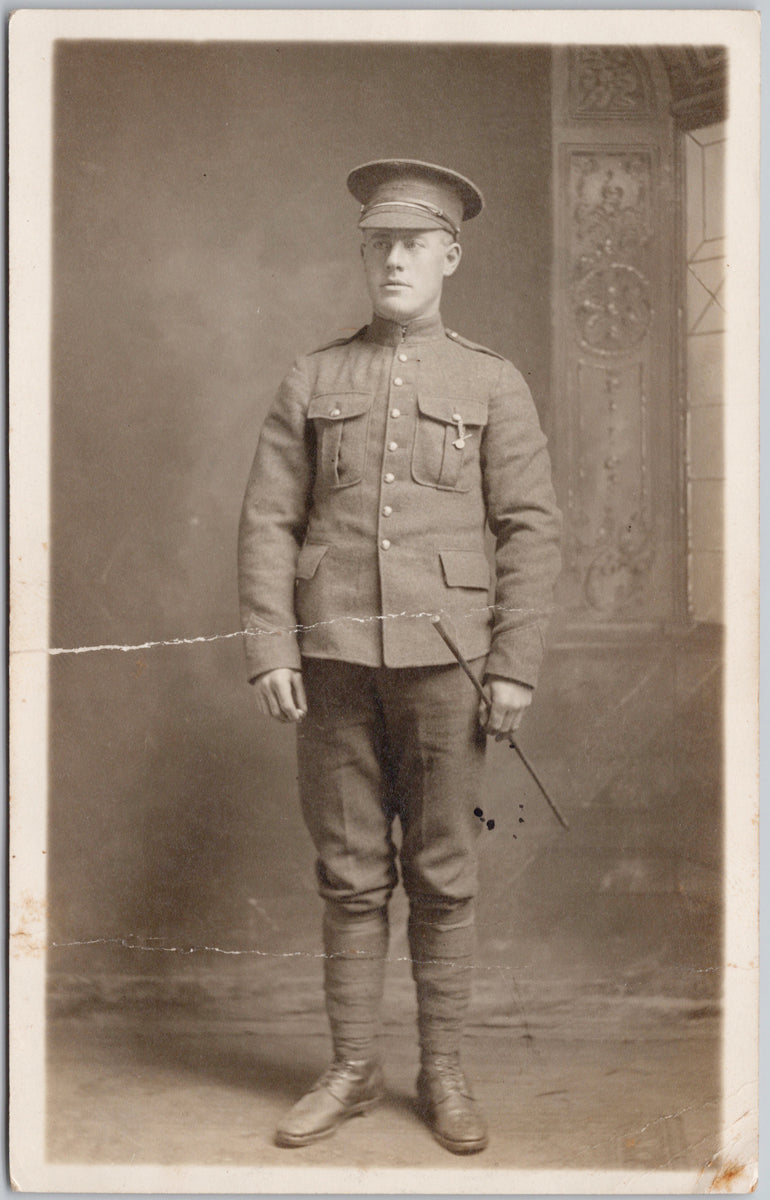 Portrait of Canadian Soldier Canada Military Electric Studio Brantford Ontario RPPC Postcard 