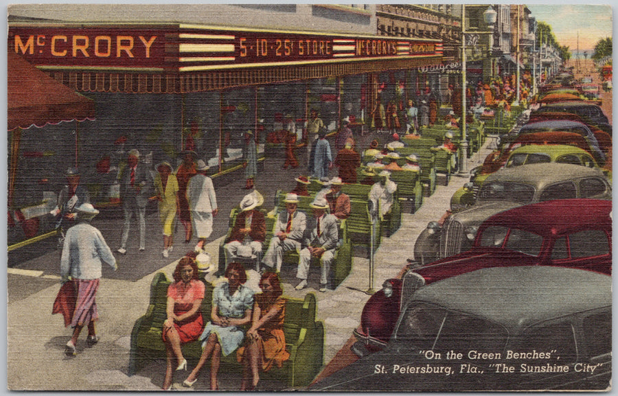 Green Benches St Petersburg Florida Postcard