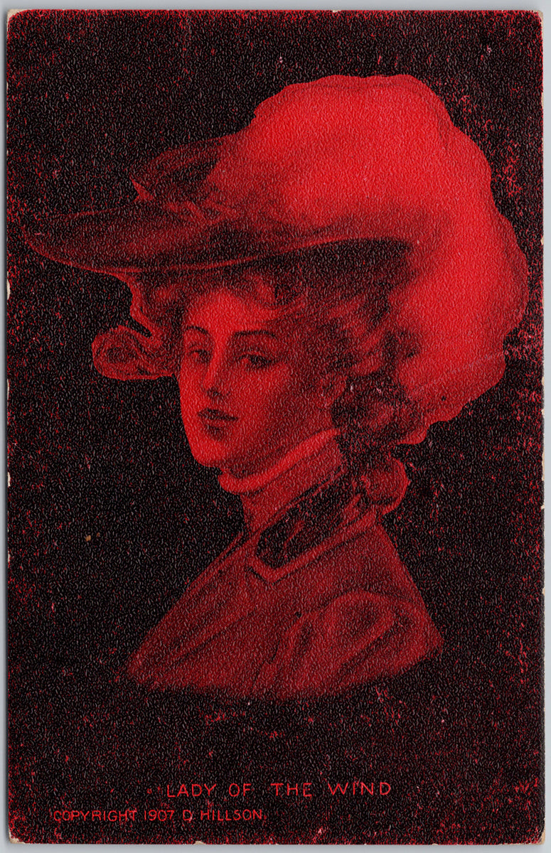 Lady of the Wind American Beauties Series 4100 Red Portrait of Young Woman D. Hillson Postcard