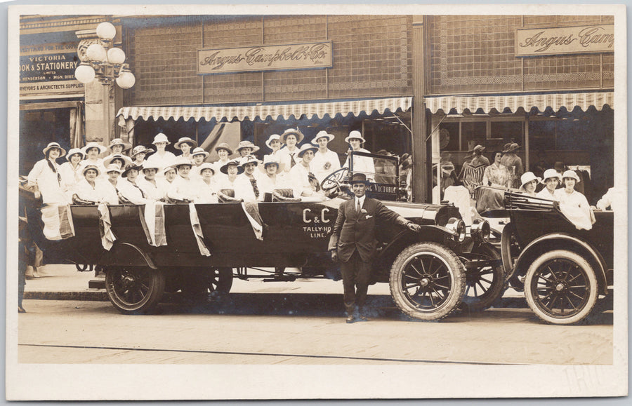 Scarce Victoria British Columbia C&C Tally-Ho Line Touring Car Government Street Trio RPPC Postcard