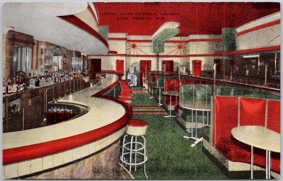 Lake Geneva WI Hotel Clair Cocktail Lounge Postcard 