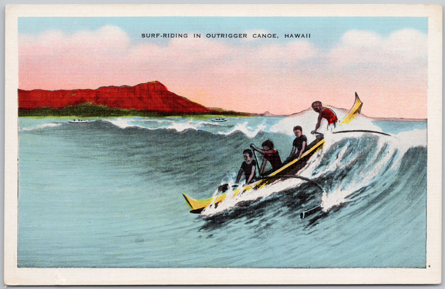 Surf-Riding in Outrigger Canoe Hawaii  Postcard 