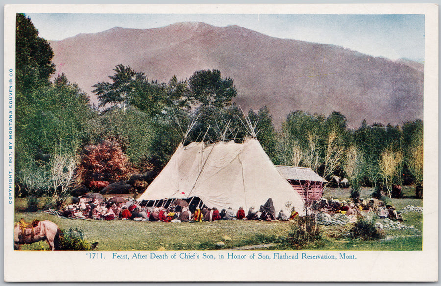 Flathead Reservation Montana Native Americans Feast After Death of Chief's Son Indigenous People Postcard 