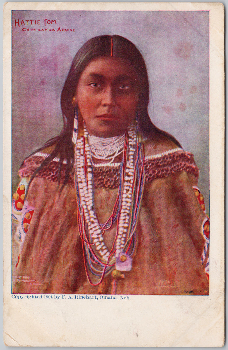 Portrait of 'Hattie Tom' Apache Native American Woman F.A. Rinehart Postcard 