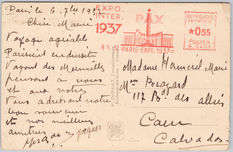 Paris Expo 1937 Advertising Vue D'Ensemble Prise De La Tour Eiffel France Postcard SP20