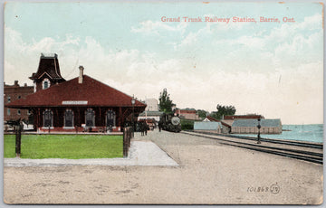 Barrie Ontario Grand Trunk Railway Station Depot Canada 1908 Toronto & North Bay RPO Postcard 