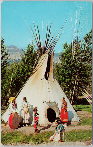 Indian Family Native American People Indigenous Teepee Drum USA Postcard 