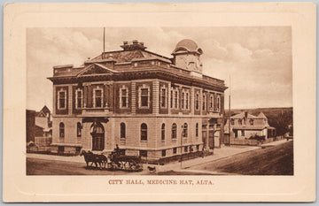 City Hall Medicine Hat Alberta AB Canada Horse Wagon Dog 1910 CS Co Postcard 