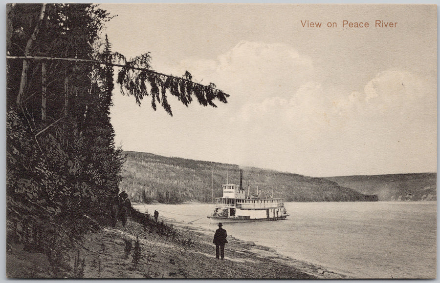 View on Peace River Alberta Steamer  H. Enida Olive Postcard 