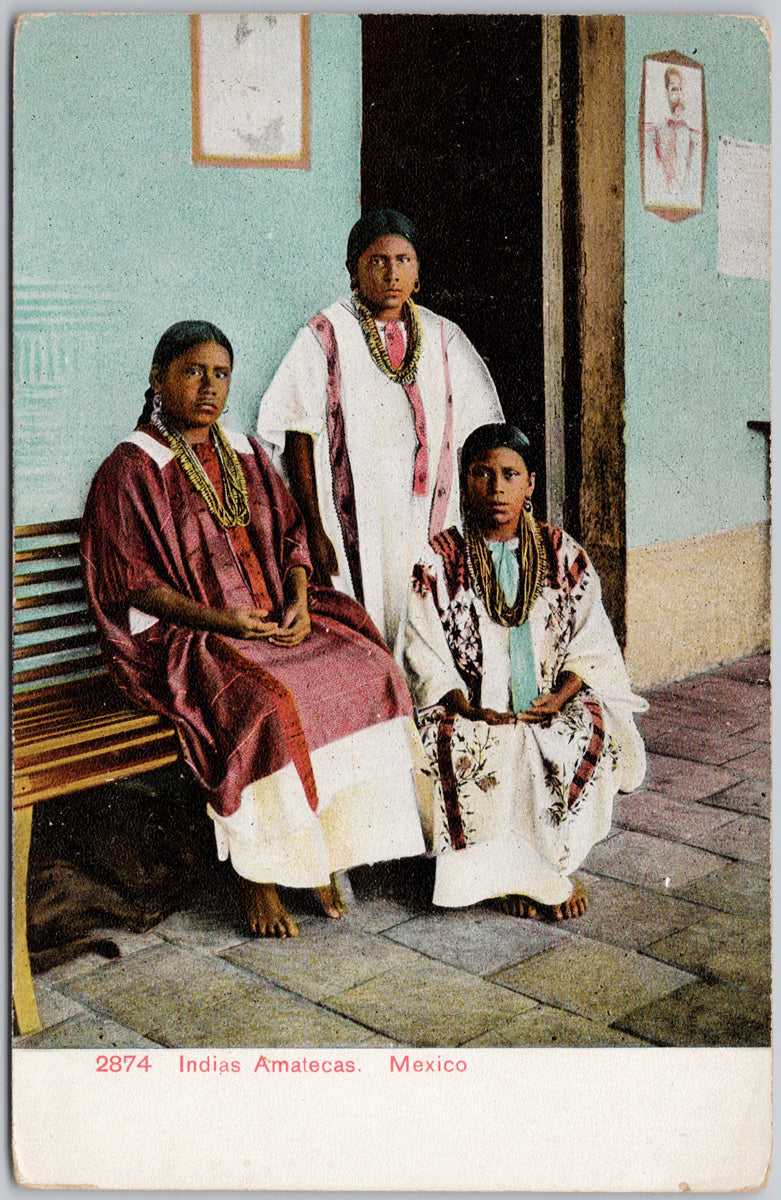 Indias Amatecas Mexico Three People Bench Indigenous Adolph Selige Postcard