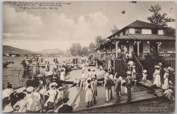 Kelowna BC Beach in Front of Aquatic Building British Columbia G.H.E. Hudson Postcard 