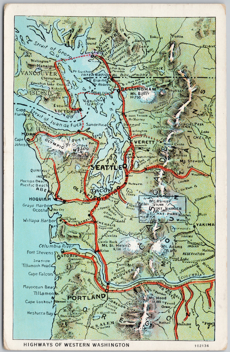 Highways of Western Washington Pacific Northwest Postcard