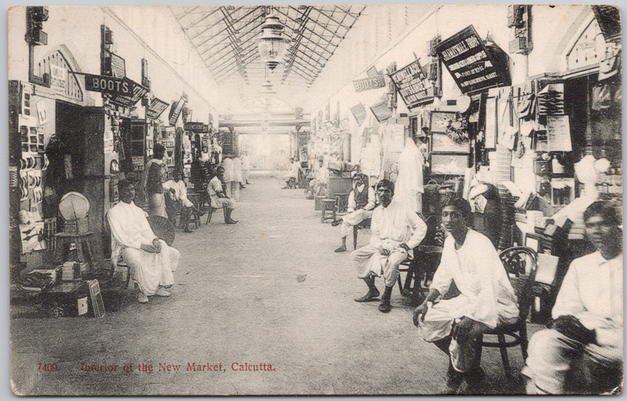 Interior of New Market Calcutta 1906 India Half Anna Stamp Postcard 