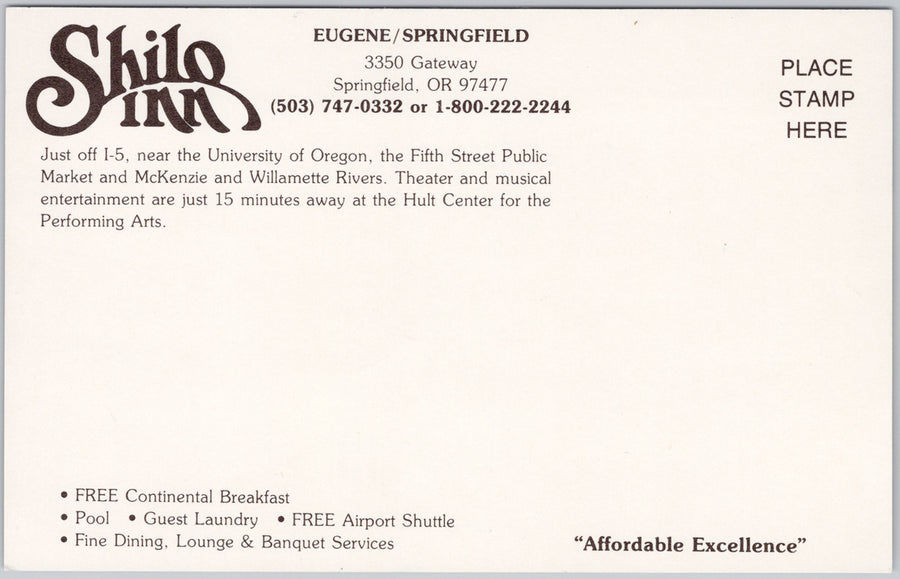 Shilo Inn Springfield Oregon Motel OR USA Unused Postcard SP20