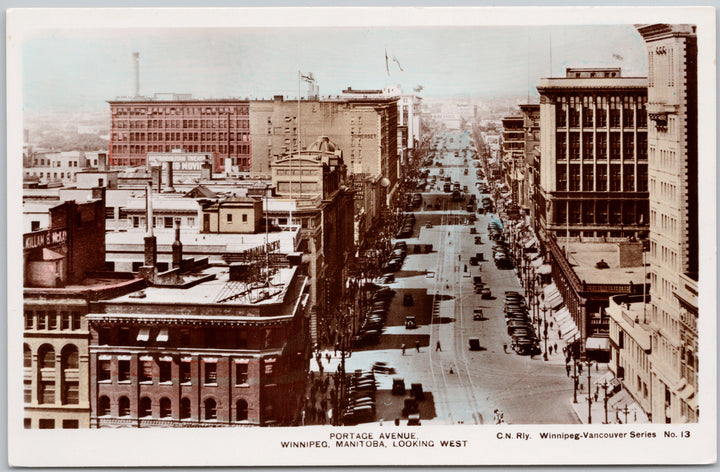 Portage Avenue Winnipeg Manitoba Winnipeg-Vancouver Series Postcard 