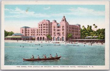 Coral Pink Castle Waikiki Royal Hawaiian Hotel Honolulu HI USA Boat Postcard 