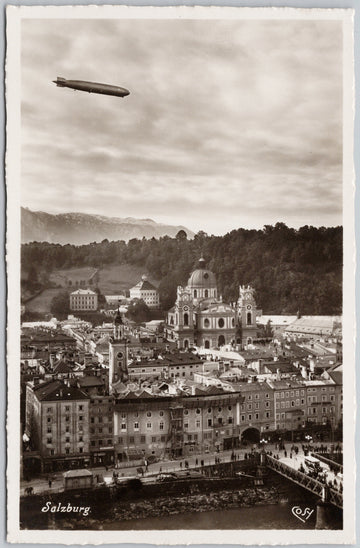 Salzburg Austria Graf Zeppelin Airship Kapuzinerberg Cosy RPPC Postcard