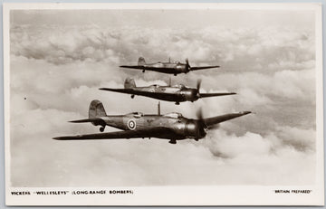 Vickers 'Wellesleys' Long Range Bombers RAF Britain Prepared RPPC Postcard 