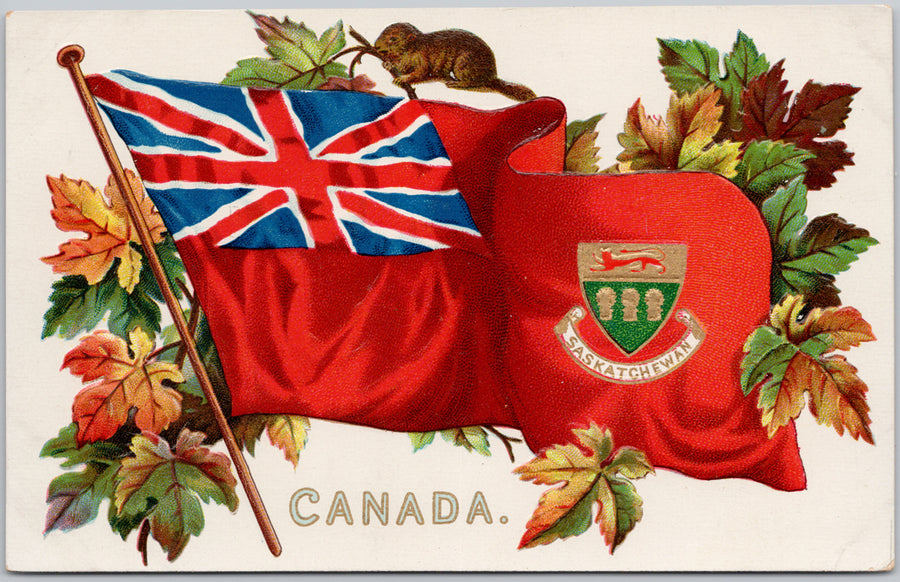 Saskatchewan Canada Patriotic Red Ensign Flag Tuck 2911 Coat of Arms Postcard