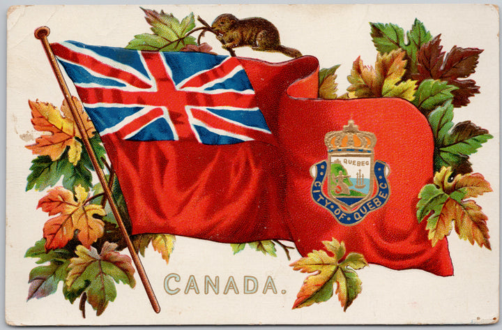 City of Quebec Canada QC Patriotic Red Ensign Flag Tuck 2911 Coat of Arms Postcard 