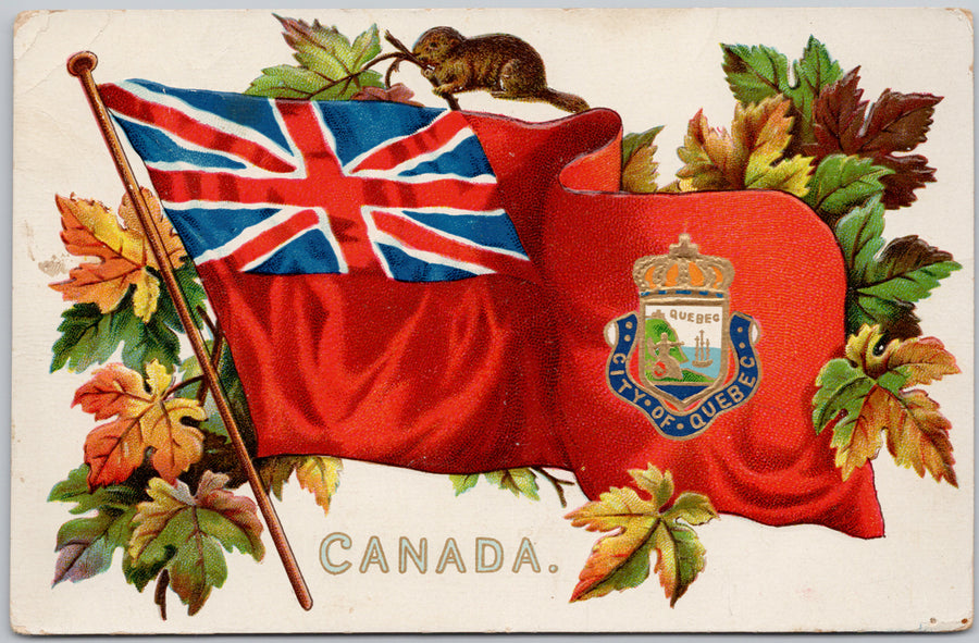 City of Quebec Canada QC Patriotic Red Ensign Flag Tuck 2911 Coat of Arms Postcard 