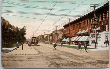 Toronto Ontario Spadina Avenue from Queen Street ON Trolley Streetcar Unused Postcard 