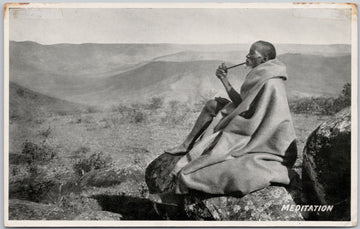 Meditation Man Meditating on Rock Smoking Pipe Africa Kimble Productions  Postcard 