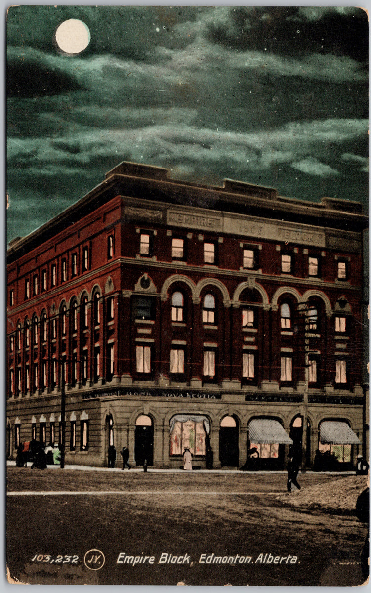 Empire Block Edmonton Alberta AB Bank of Nova Scotia Moon 1912 Postcard 