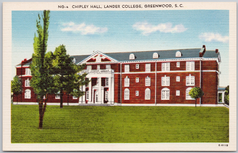 Chipley Hall Lander College Greenwood South Carolina SC USA Linen Postcard