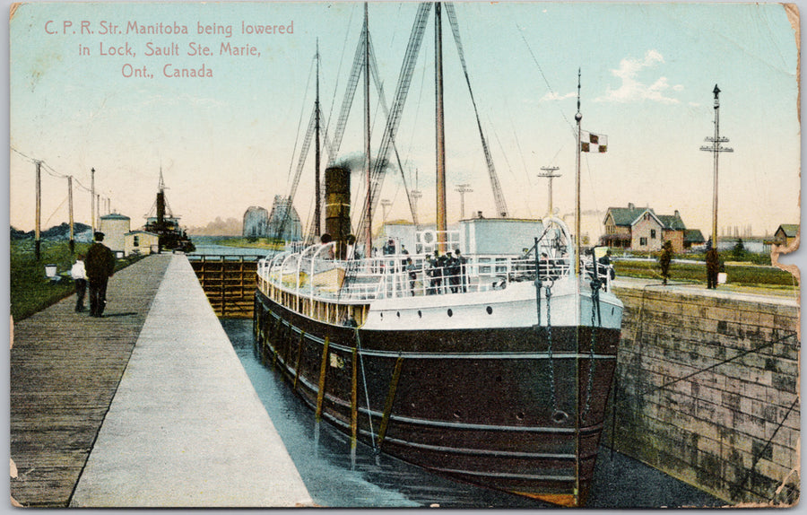 SS 'Manitoba' Sault Ste Marie Lock Ontario Duplex Cancel Postcard 
